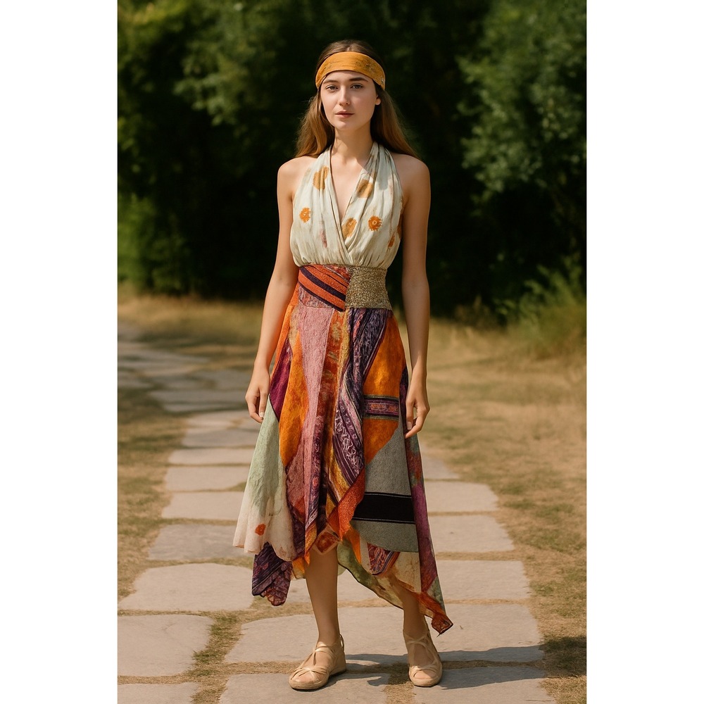 JACK POT NEW YORK Patchwork Silk Dress M/L‎